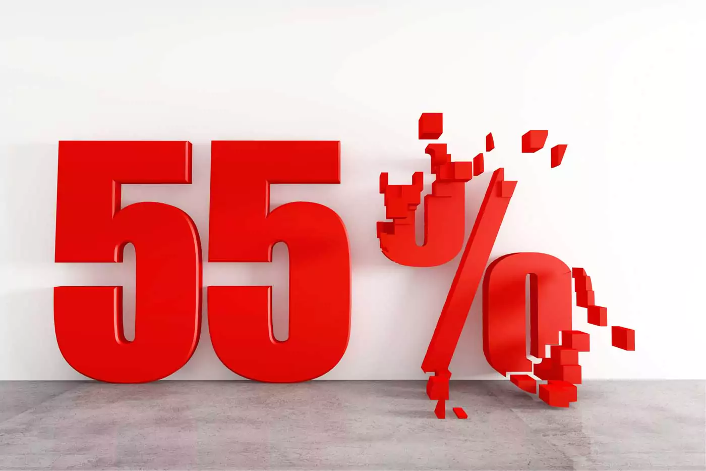 rote 55 und rotes Prozentzeichen, welches sich auflöst