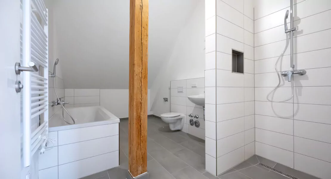 Sanierter Wohnraum Badezimmer mit Dusche und Badewanne